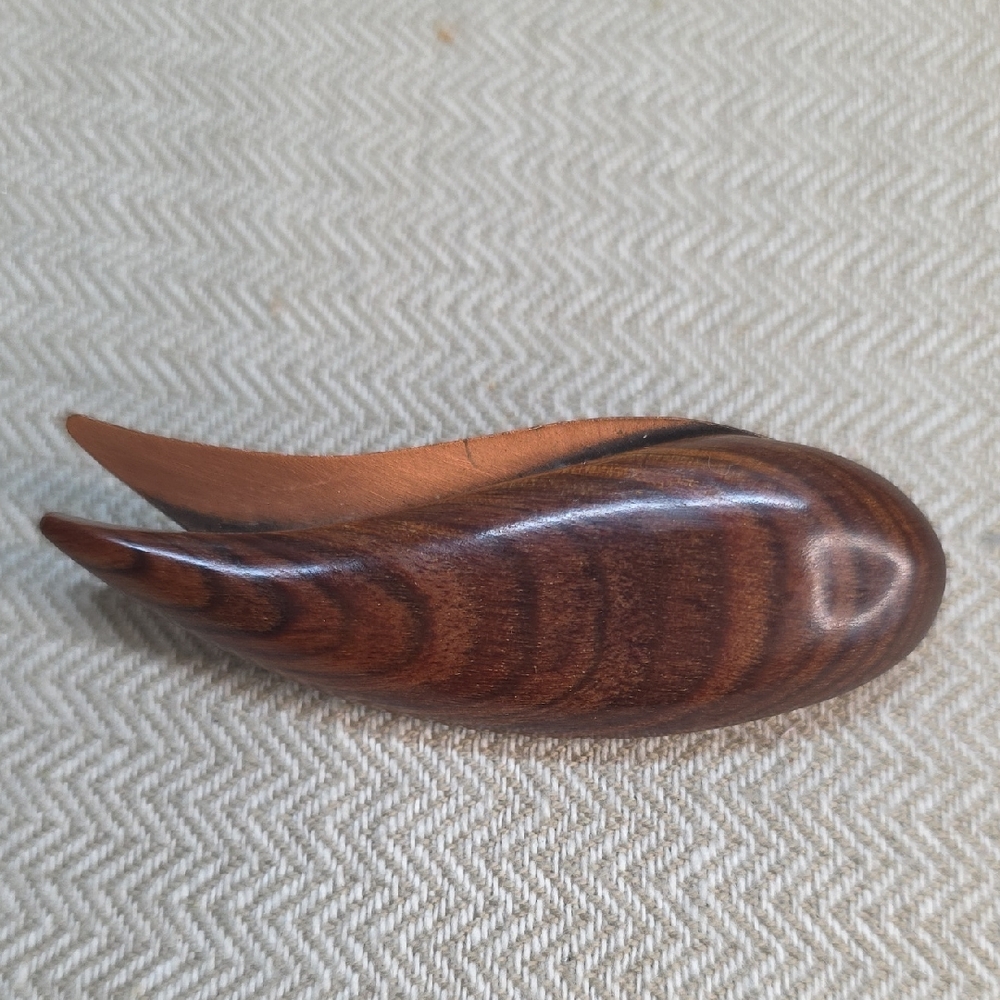 Vintage Brown Wood and Copper Leaf Brooch